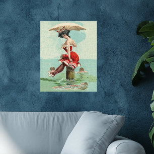 Poster Beauté de bain victorienne vintage Lady Ocean