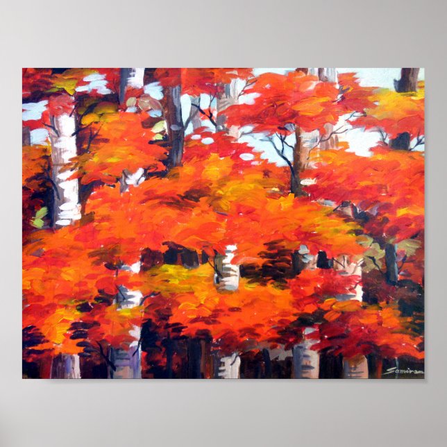 Poster Beauté de la forêt d'automne-acrylique sur la pein (Devant)