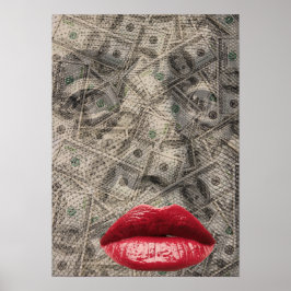 Poster Beauté de l'argent Dollar drôle avec lèvres rouges