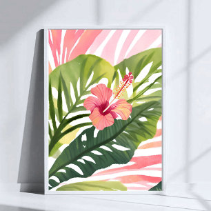 Poster Beauté d'Hibiscus Aquarelle de Fleur Tropicale