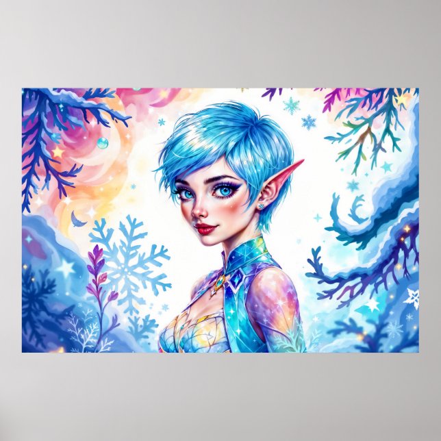 Poster Beauté elfe d'hiver enchantée gelée reine art (Devant)