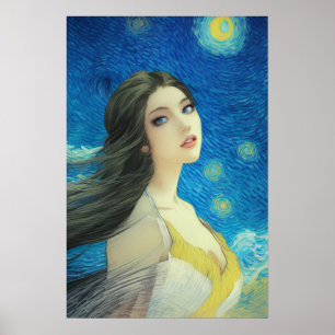 Poster Beauté exotique dans la nuit étoilée, Art style Va