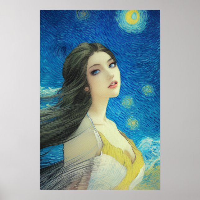 Poster Beauté exotique dans la nuit étoilée, Art style Va (Devant)