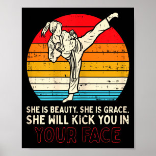 Poster Beauté Grâce Coup de Pied au Visage Fille Karaté T