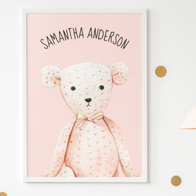Poster Beauté Moderne Pastel Pink Teddy Ours Avec Nom (Créateur téléchargé)