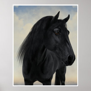 Poster Beauté noire - Portrait de Cheval friésien noir