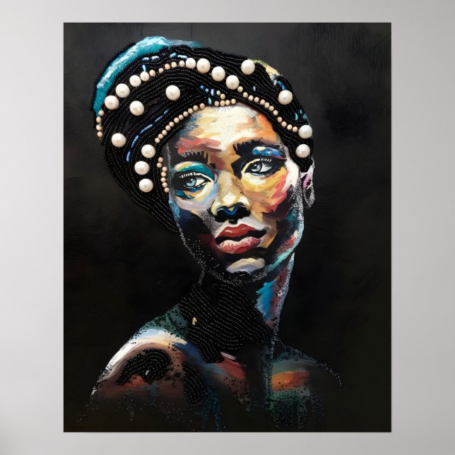 Poster Beauté texturée : un portrait perlé Abstrait (Devant)