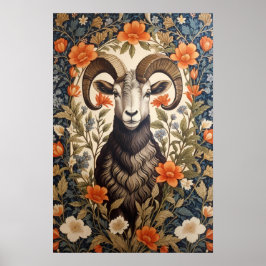 Poster Beautiful Big Horn Sheep William Morris Inspired