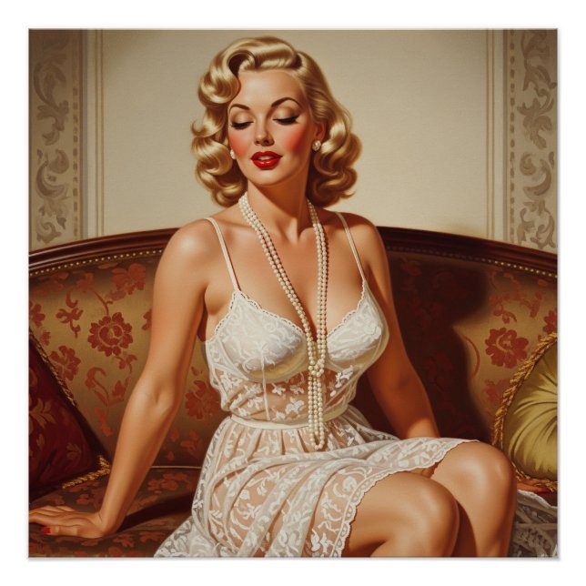 Poster Beautiful blonde pin-up 50's art (Devant)