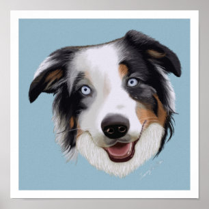 Poster Beautiful Hand Painted Australian Shepherd