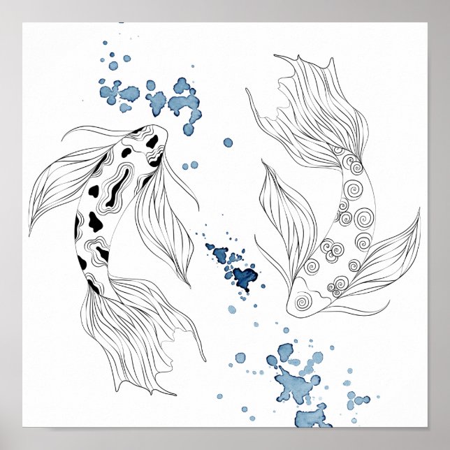 Poster Beautiful Japonais Koi Fish Swimming (Devant)