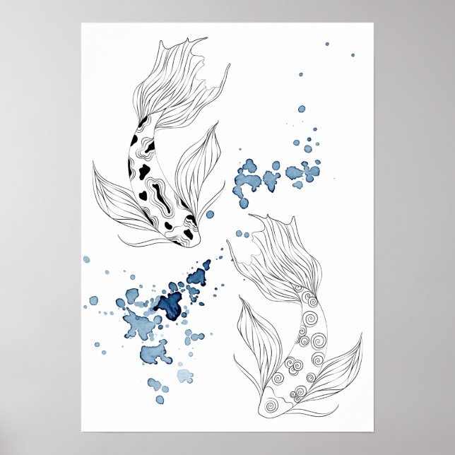 Poster Beautiful Japonais Koi Fish Swimming (Devant)