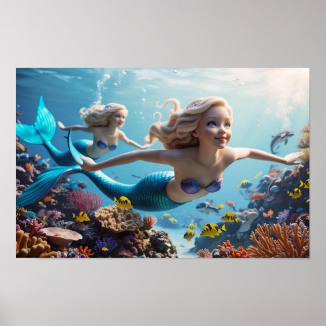 Poster Beautiful Mermaid Twins - Underwater Adventure  (Devant)