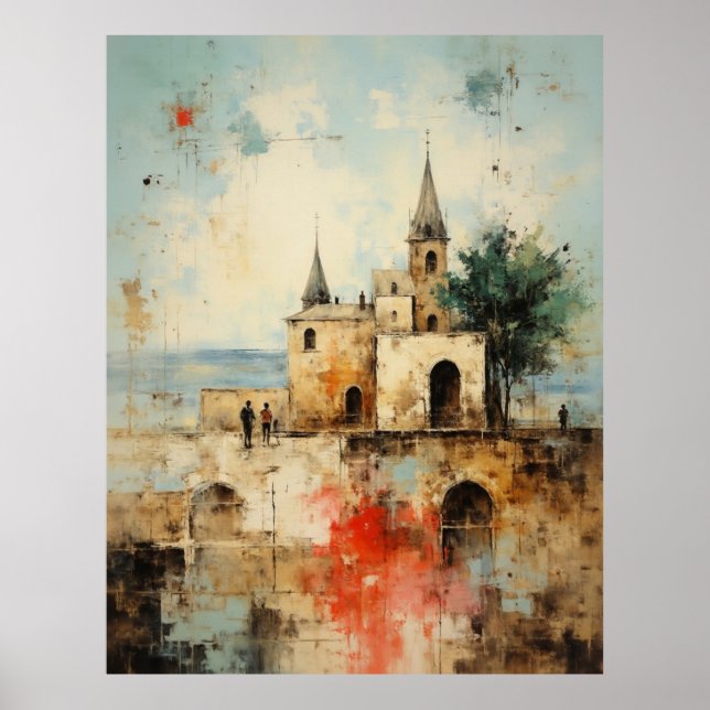 Poster Beautiful Modern Abstract  old small town painting (Devant)