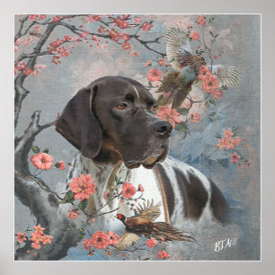 Poster Beautiful pointer with pheasants  
