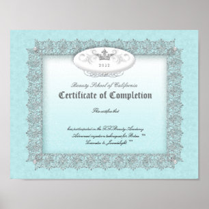 Poster Beauty Diploma Certificate of Completion Blue