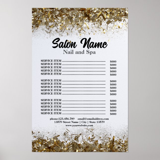Poster Beauty Nail Salon Prix du menu Gold confetti (Devant)