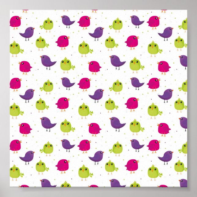 Poster Beaux oiseaux colorés (Devant)