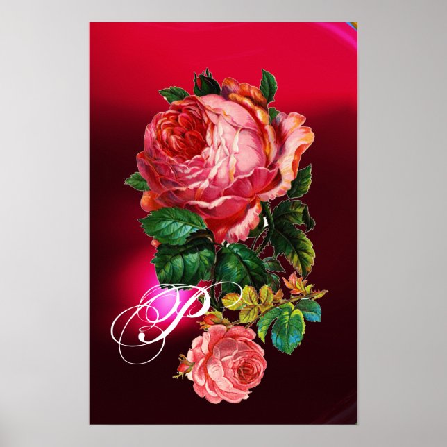 POSTER BEAUX ROSES ROUGES MONOGRAMME (Devant)