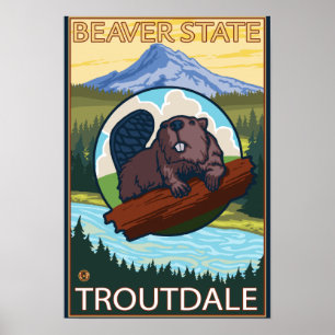 Poster Beaver et Mt Hood - Troutdale, Oregon