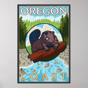 Poster Beaver & River - Côte de l'Oregon