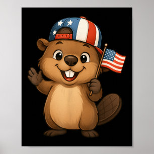 Poster Beaver Usa Drapeau 4 juillet Fête de l'Indépendanc
