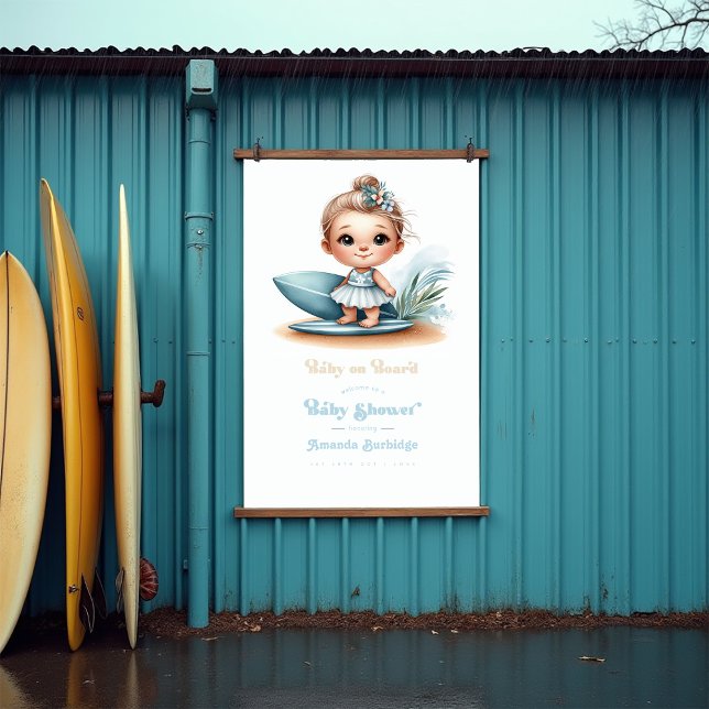 Poster Bébé à bord Baby shower à thème Surf Accueil (Baby on Board Surf-Themed Baby Shower Welcome Poster)