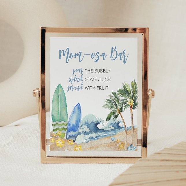 Poster Bébé à bord Baby shower de plage Maman Osa Bar (Surfing Summer Boy Baby Shower Mom Osa Bar Sign)
