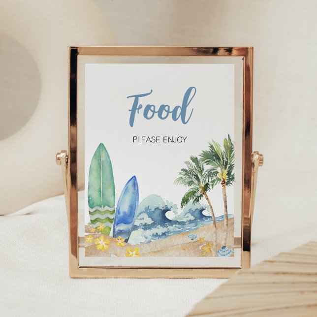 Poster Bébé à bord Baby shower de plage Nourriture (Surfing Summer Boy Baby Shower Food Sign)