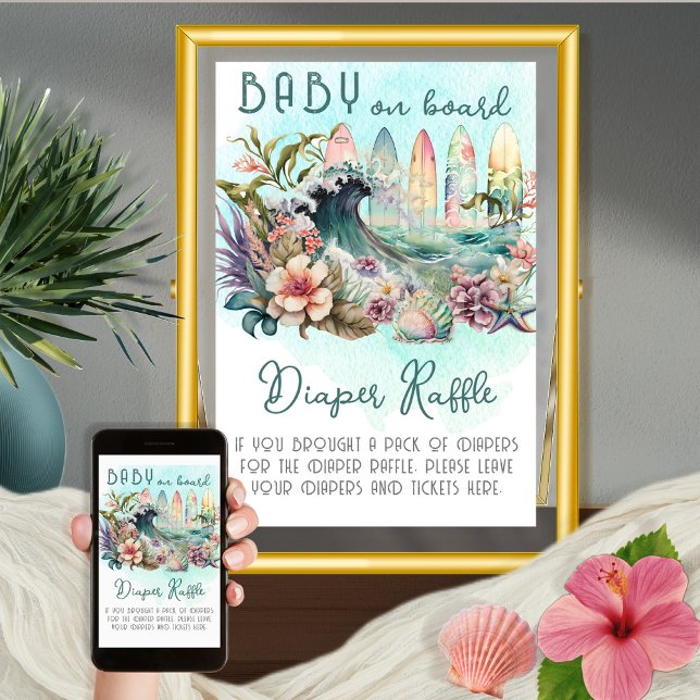 Poster Bébé à bord Tropical Surfing Diaper Raffle (Créateur téléchargé)