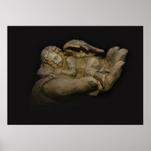 Poster Bébé Ange ailes dormant à la main