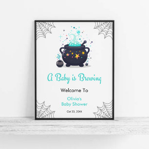 Poster Bébé bleu brasse Baby shower d'Halloween Bienvenue