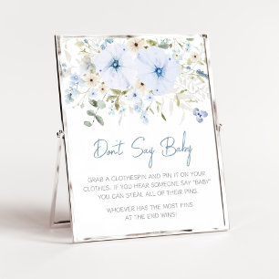 Poster Bébé bleu Dusty Baby shower de fleurs ne pas dire 