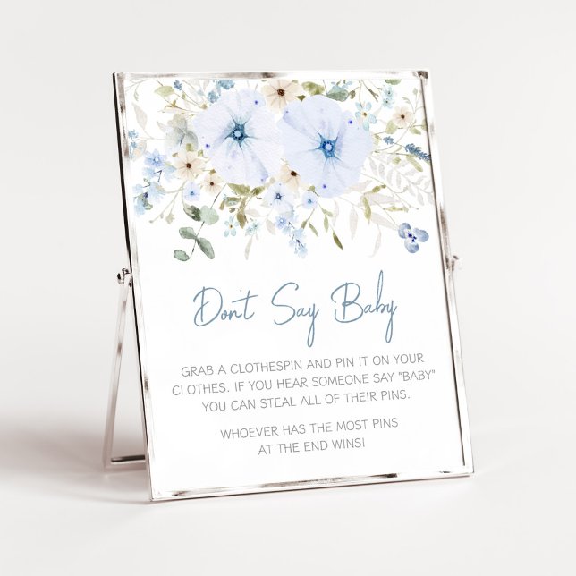 Poster Bébé bleu Dusty Baby shower de fleurs ne pas dire  (Boy Spring Flowers Baby Shower Don't Say Baby Sign)