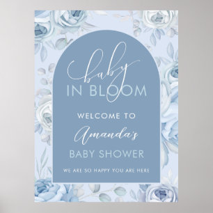 Poster Bébé Bleu Poussiéreux en Fleur Bienvenue à la Baby