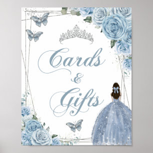 Poster Bébé Bleu Princesse Papillons Cartes Argent Cadeau