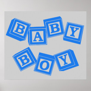 Poster Bébé Blocs Alphabet Bleu Bois