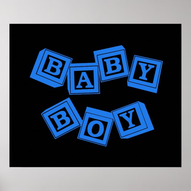 Poster Bébé Blocs Alphabet Bleu Bois (Devant)