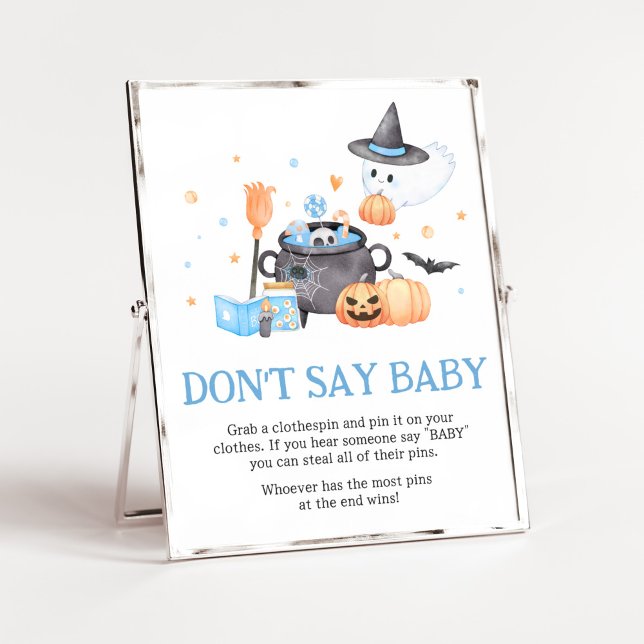 Poster Bébé brasse Bleu Halloween Ne pas dire Bébé (Baby is Brewing Baby Shower Don't Say Baby Sign)