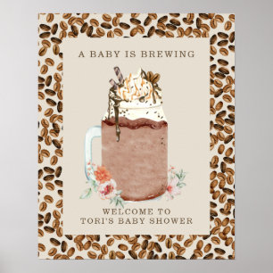 Poster Bébé brasse du café glacé Floral Douche Bienvenue