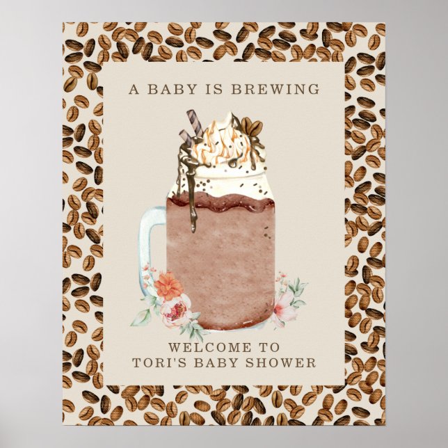Poster Bébé brasse du café glacé Floral Douche Bienvenue (Devant)