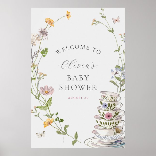 Poster Bébé brasse Fleur sauvage Thé Baby shower Bienvenu (Devant)