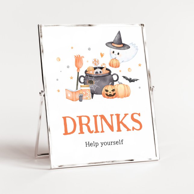 Poster Bébé brasse Orange Halloween Boissons (Baby is Brewing Baby Shower Drinks Sign)