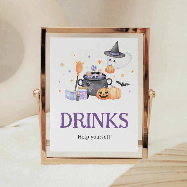 Poster Bébé brasse Purple Halloween Boissons (Baby is Brewing Baby Shower Drinks Sign)