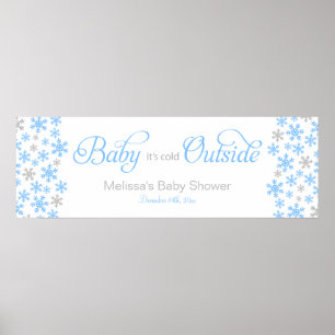 Poster Bébé C'est froid dehors Bannière Baby shower bleu