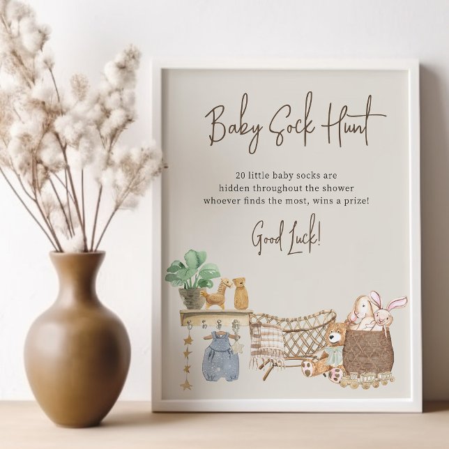 Poster Bébé Chasse de choq Boho Baby Nursery Baby shower  (Baby Sock Hunt Baby Shower game sign - printed or digital - from my Boho Baby Nursery Collection)