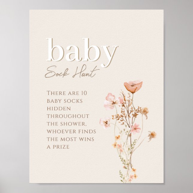 Poster Bébé Chasse Sock Signal Pour Baby shower Fleur sau (Devant)