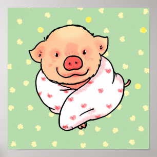 Poster Bébé Cochon Mignon Enveloppé dans une Couverture