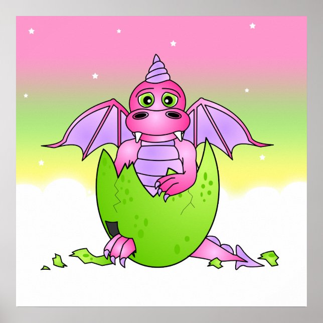 Poster Bébé de dragon mou dans un oeuf craqué - rose / vi (Devant)
