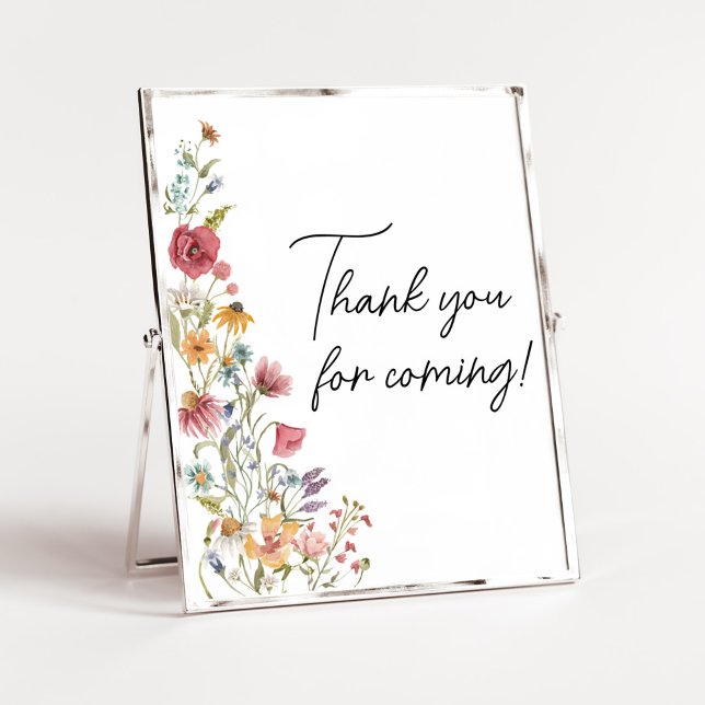 Poster Bébé de printemps en Merci fleuri pour venir (Boho Wildflower Baby Shower  Thank you for Coming Sign)